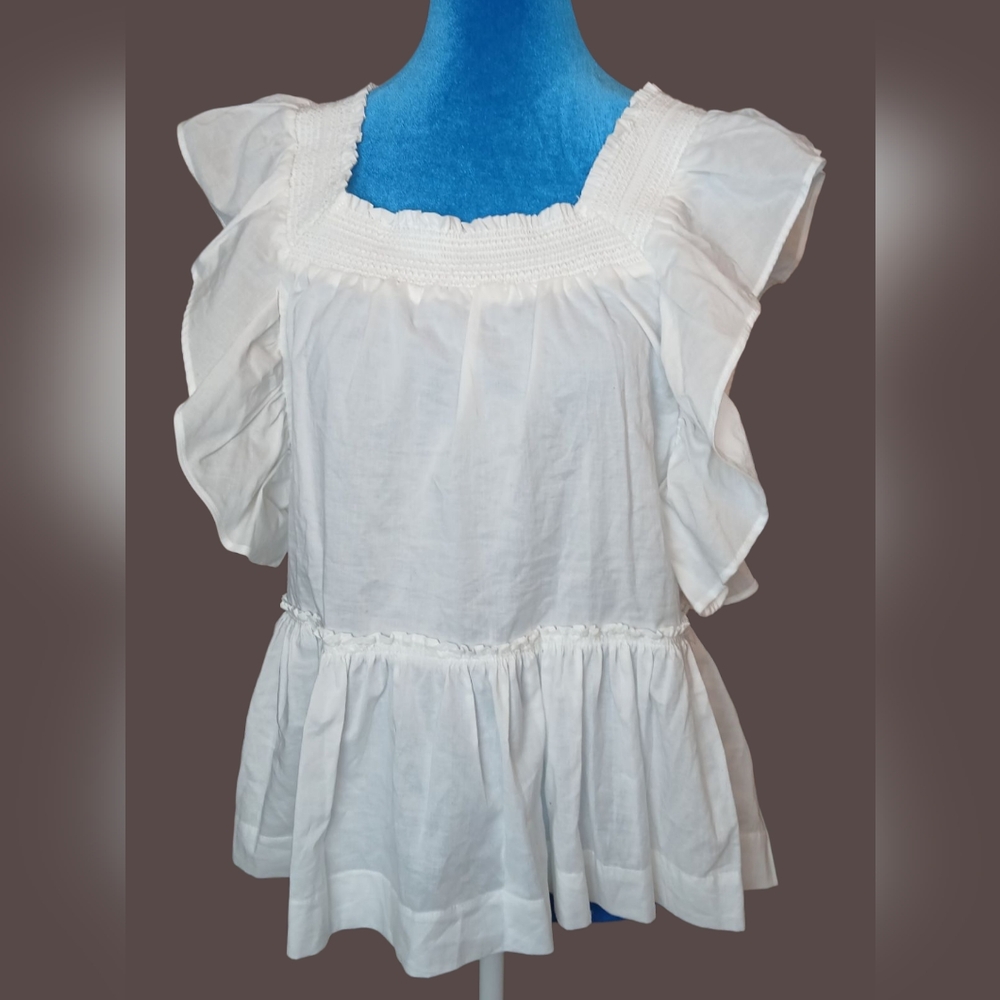 Grey Collective White Cotton Bib Blouse Large EUC